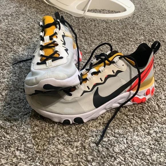 Nike React Element 55- White black yellow and neon orange/red running shoe - Picture 2 of 7